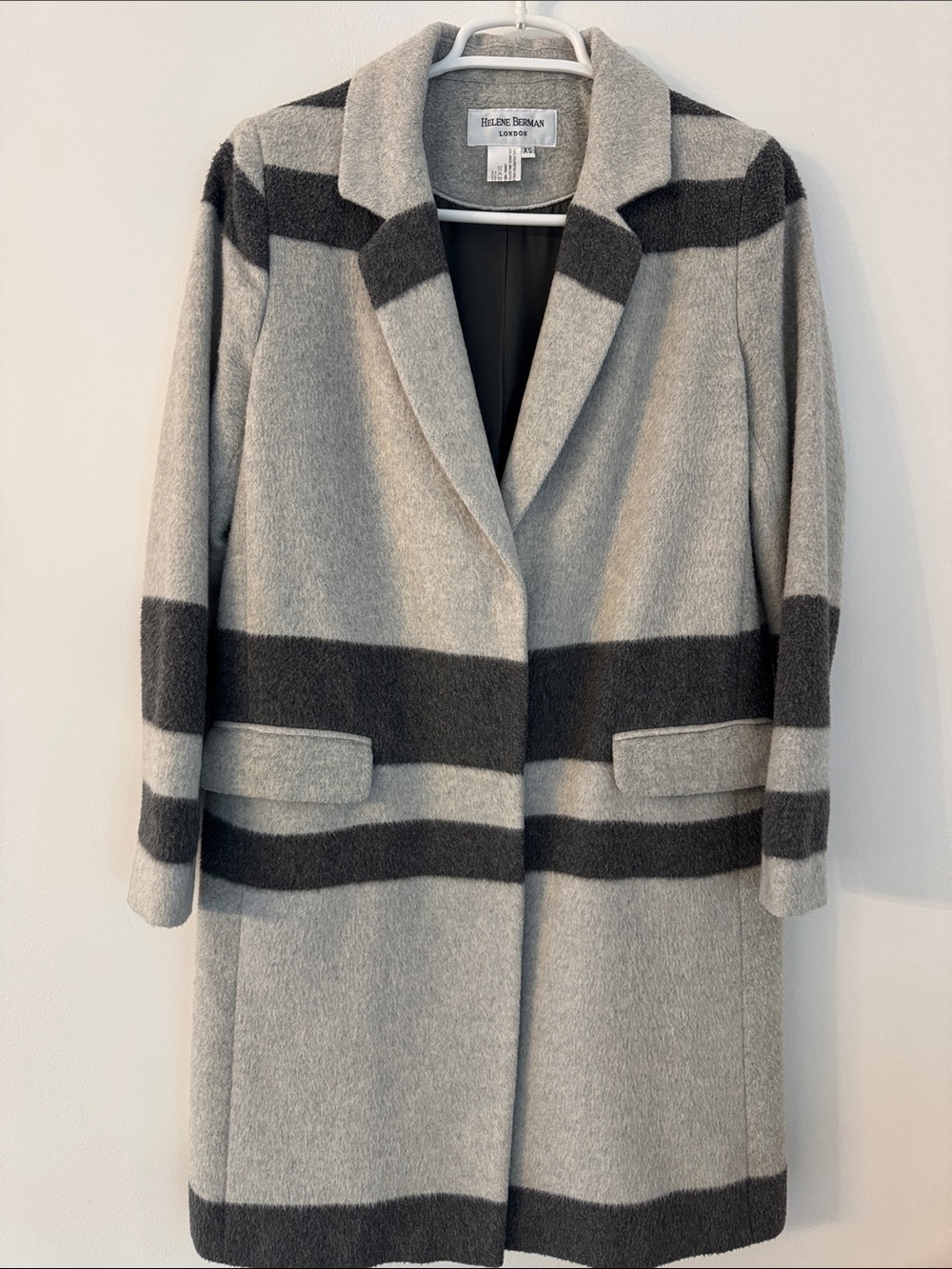 Helene Berman Gray & Charcoal Striped Wool Pea Coat XS